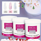 Acrylic Nail Powder with 120g, Glass, Cover Pink, Clear White Polymer 3D