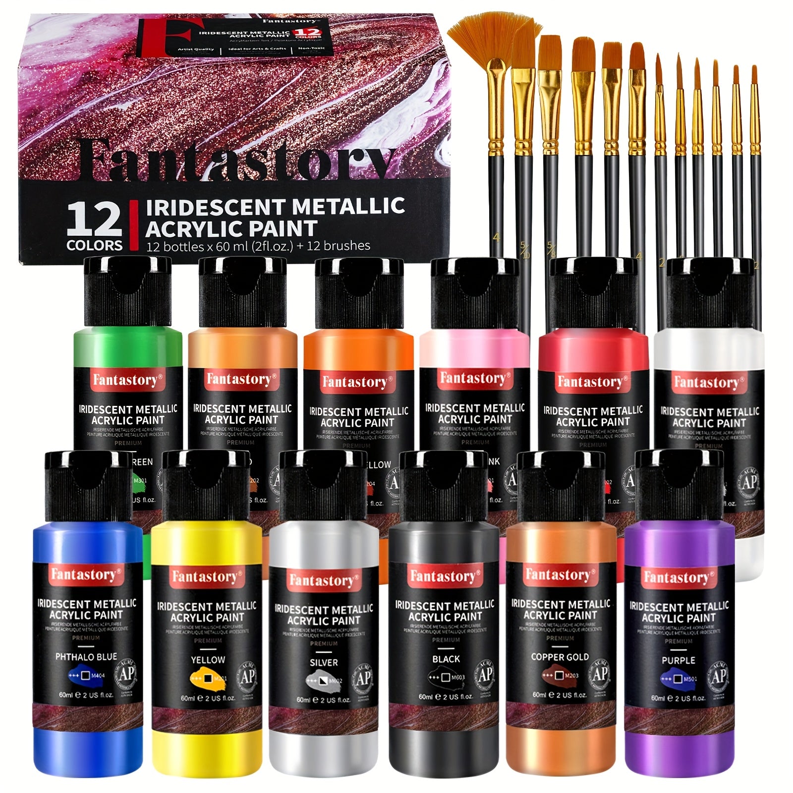 Acrylic Paint Set with Water-Resistant, 2oz, Metal - 12pcs option