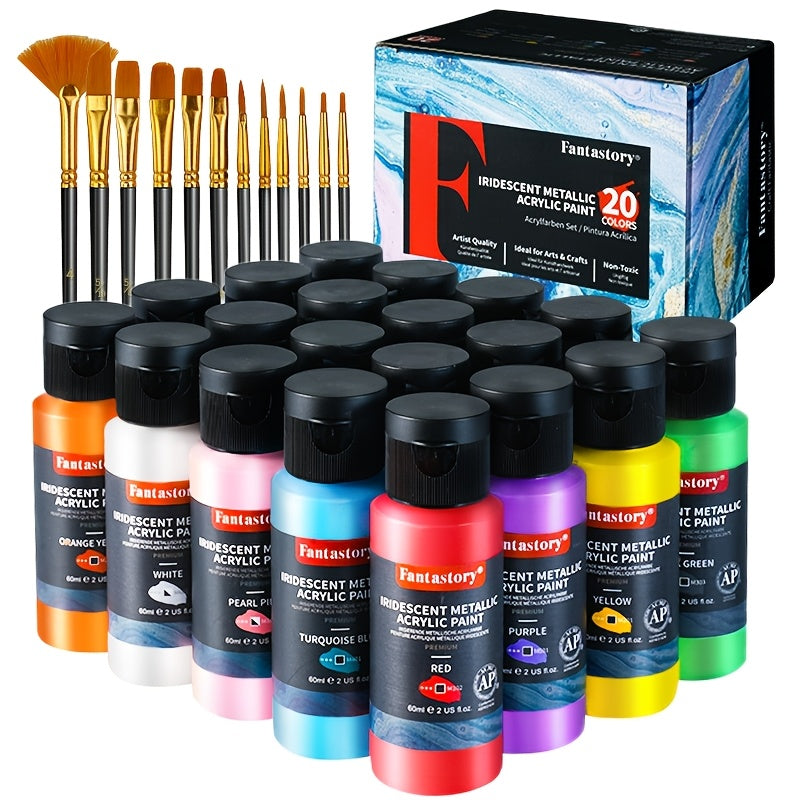 Acrylic Paint Set with Water-Resistant, 2oz, Metal - 20pcs option