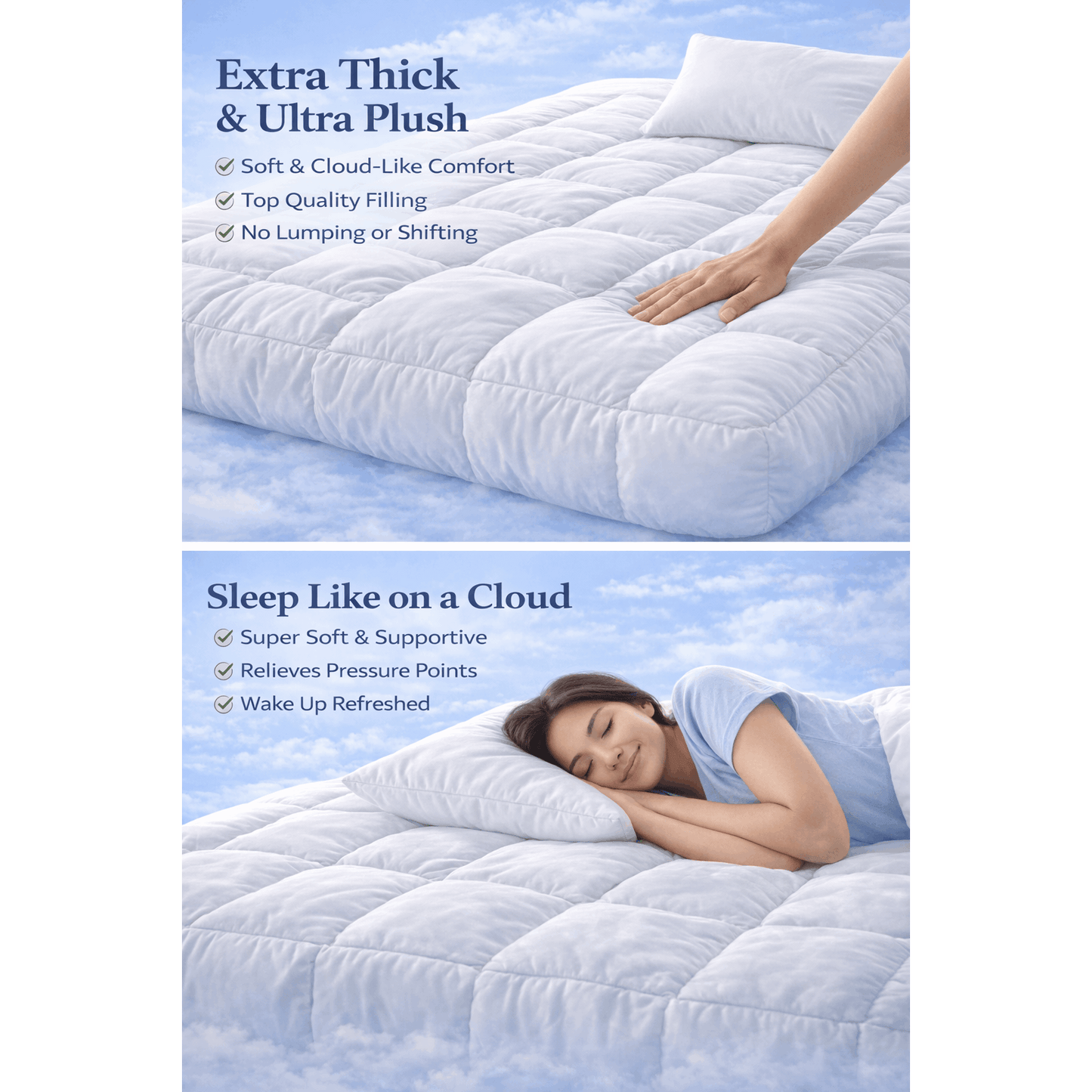 Luxury Mattress Topper 10cm Thickness – Soft Breathable Box Quilted Bed Topper with Corner Straps, No Lumping | Single, Small Double, Double, King & Super King