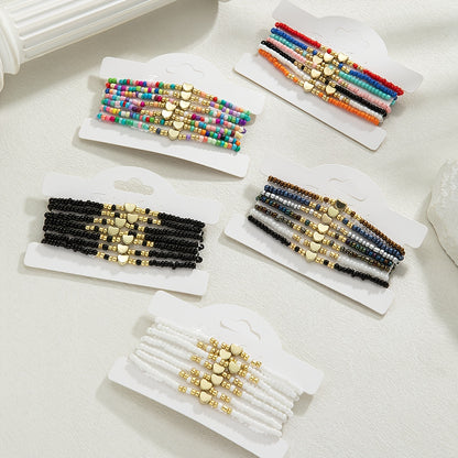 35pcs Bohemian Style Mixed Color Seed Bead Stackable Heart Bracelet Set, Holiday Gift Bracelet