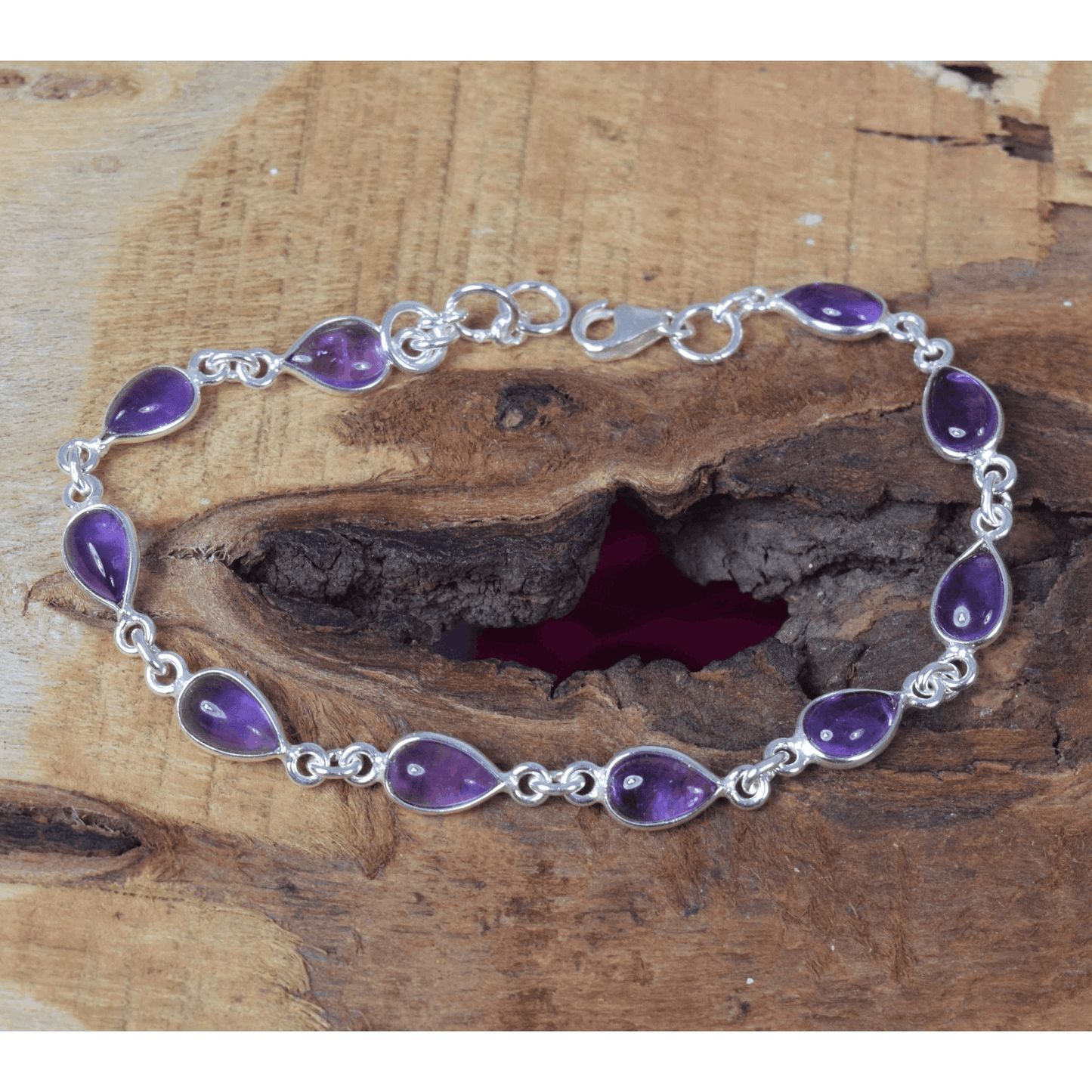 925 Sterling Silver Natural Gemstone Adjustable Bracelet ~ Teardrop Link Bracelet ~ Simple Elegant Jewelry