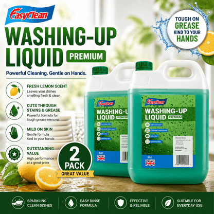 EasyClean Washing Up Liquid 5L Refill - Fresh Lemon Fragrance Non Bio & Skin Sensitive Friendly Dish Wash Cleaner - Kitchens Cleaning Products