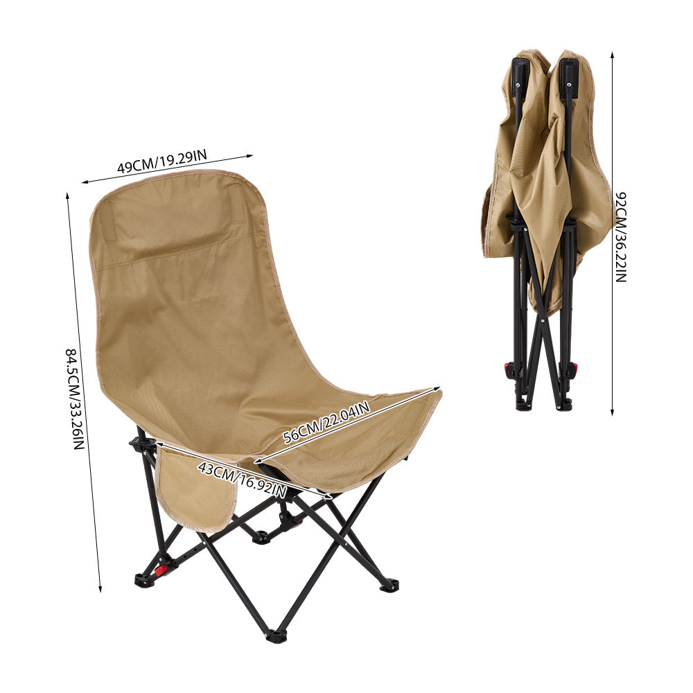 Portable High-Back Moon Chair (Three-Position Adjustment) Seat or Recline, Side Storage Pocket,Foldable Outdoor Chair Camping Picnic Lounger, Midday Rest Fishing Chair, Garden Seat Three Colours Available (Complimentary Storage Bag)