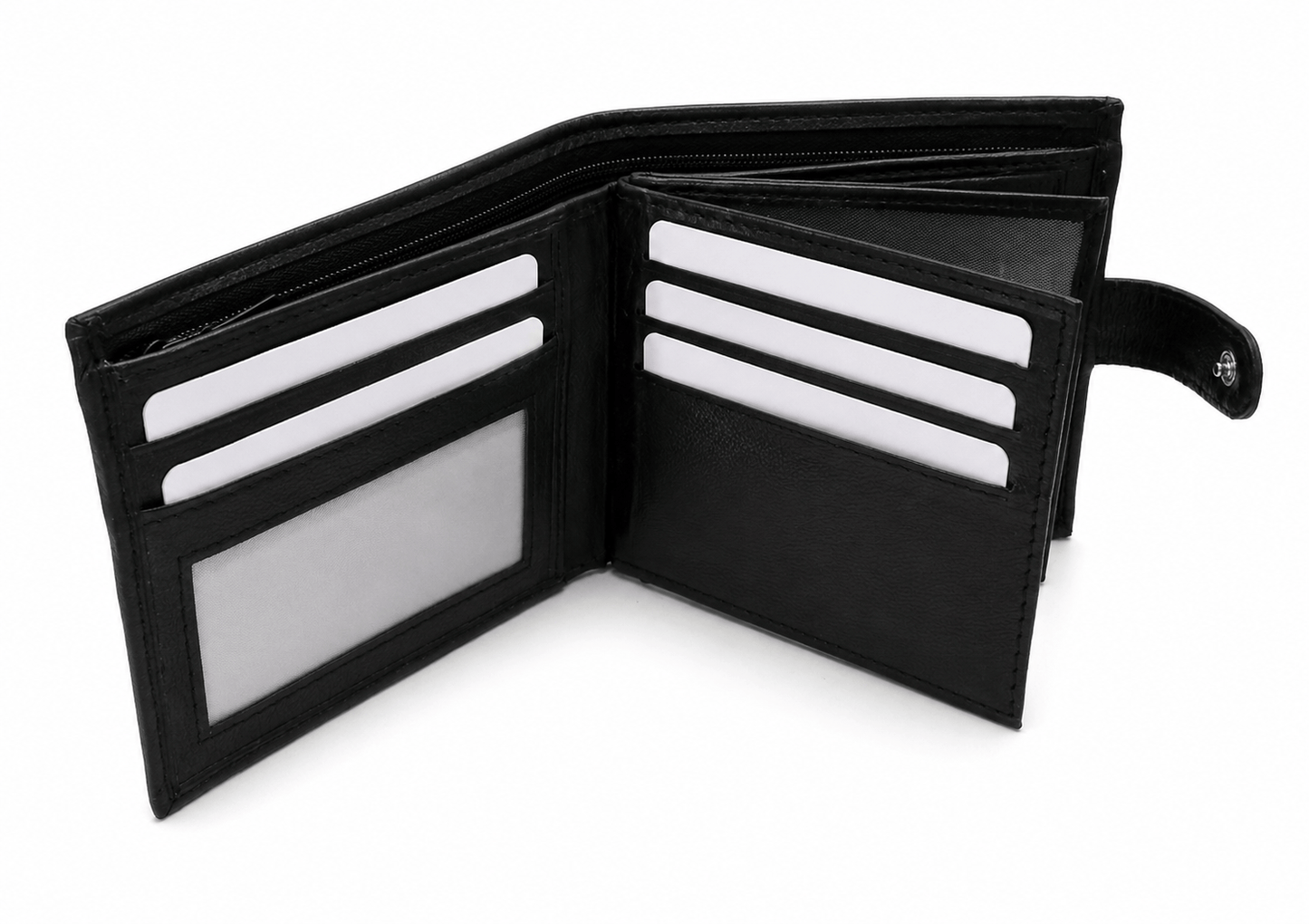 Mens Genuine Leather Wallet Black RFID Blocking Soft Tri Fold Card Slots Id Window and Coin Pocket