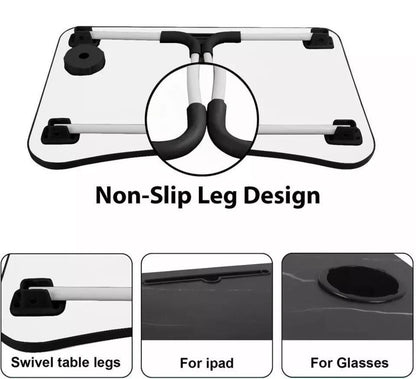 Foldable Laptop Lap Desk Adjustable Height & Angle – Portable Bed Sofa Table with Non-Slip Surface & Hanging Hooks for Work, Study, Reading & Breakfast