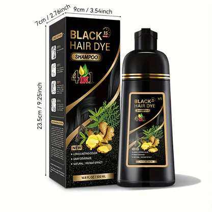 4-Color Hair Dye Shampoo (Black/Coffee/Deep Coffee/Chestnut) - Long-Lasting Gray Coverage & Natural Shine