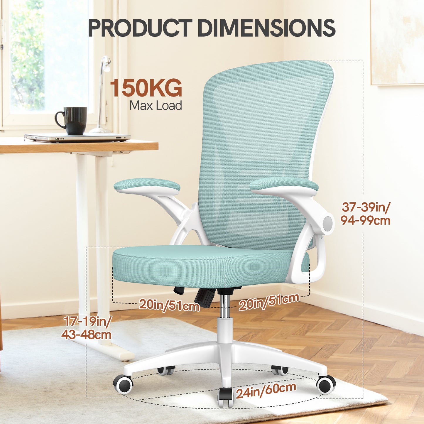GartistGo Office Chair Ergonomic Desk with 90° Flip-up Armrest Lumbar Support, Height Adjustable Chair, Executive Swivel Computer Padded Seat Cushion for Home/Office