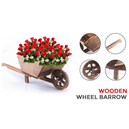 Wooden Wheelbarrow Planter | Wooden Planter for Outdoor | Wooden Flower Cart | Indoor plant Pot | Heavy Duty Rustic Wooden Flower Pot for Garden, Balcony and Patio