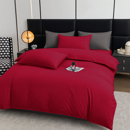 4pcs Brushed Solid Color Duvet Cover Set, Ultra-Soft & Breathable Microfiber, Includes 1pc Duvet Cover, 2pcs Pillowcases, 1pc Fitted Sheet, Single, Double, King, Super King Sizes
