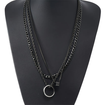 3pcs Black Stainless Steel Men's Cuban Link Twisted Chain Set, Suitable for Clothing Accessories