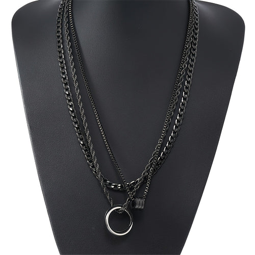 3pcs Black Stainless Steel Men's Cuban Link Twisted Chain Set, Suitable for Clothing Accessories