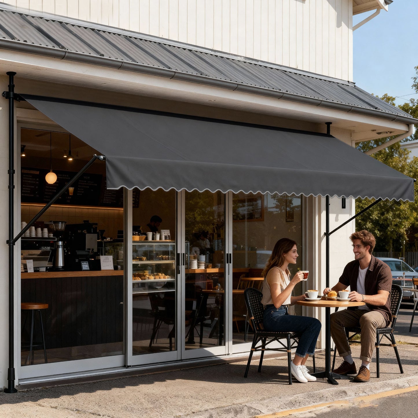 Clamp Awning With Hand Crank Balcony Awning No Drilling Awning Retractable Sun Protection Made Of Polyester UV-Resistant And Height Adjustable Patio Canopy, Dark Grey/Light Grey, 200/250/300/350/400 X 120 Cm