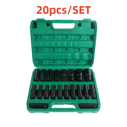 12pcs/20pcs/set Hex Impact Wrench Sockets 8-32mm 1/2 Inch Black Finish Heavy Duty Socket Set for Auto Repair Cool Gadgets