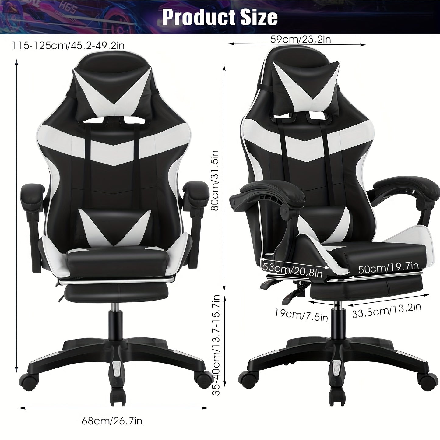Adjustable Computer E-Sports Game Chair Reclining Armchair, Lounge Chair, Gaming Racing Chair, Office Chair Soft & Comfortable