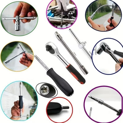 Socket Wrench Set 45pc Stainless Steel Ratchet Handle Drill Socket & Extension Bars – Heavy Duty Mechanic Hand Tool Kit for Car Repair with Storage Case