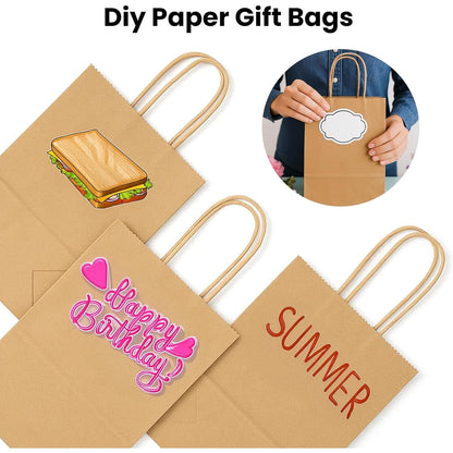 100 Pack Paper Gift Bags with Handles, Paper Bags for Thanks Giving, Christmas, Parties, Retail, and Gift Wrapping