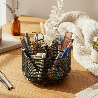 Kitchen Utensil Holder 360° Rotating Utensil Holder 18.29 X 12.95cm Large Metal Utensil Organizer 5-Compartment Metal Utensil Caddy Rotatable Cutlery Holder for Kitchen Dining Tables Kitchen Utensil Organizer Metal Flatware Caddy Countertop Utensil