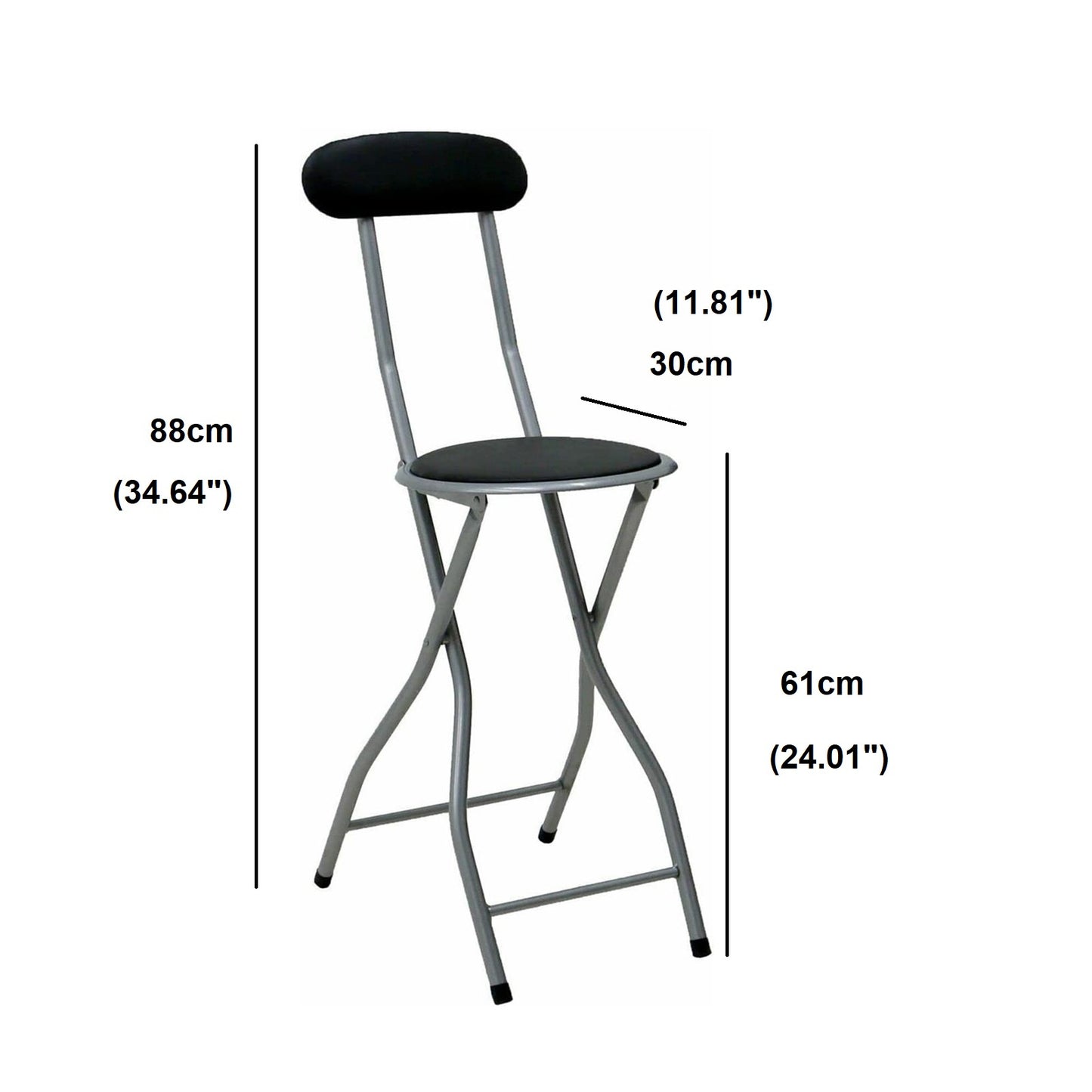 Black Folding Bar Stool Breakfast High Back Chair Padded Round Desk Seat Kitchen