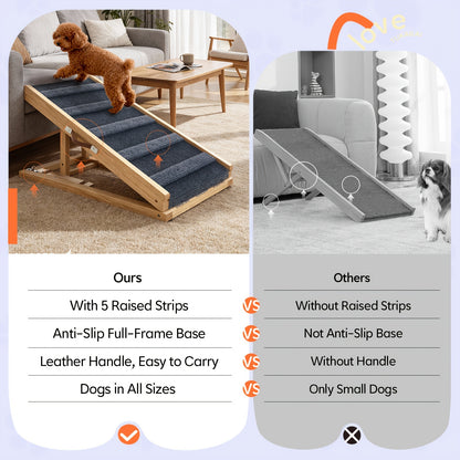 Dog Ramp for Bed Height Adjustable Folding Pet Ramp with Non-Slip Rug Surface Portable Wooden Dog Steps Stairs for Small Large Animals for Sofa Couch