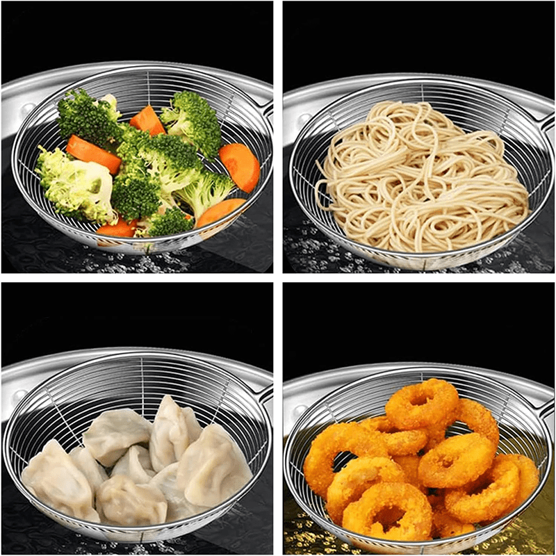 AEX Stainless Steel ladle Frying Spoon Strainer with Wood Handle Pasta Strainer Wooden Spoons Cooking Utensils for Kitchen Cooking Frying Food Ladle Spider Skimmer Mesh Strainer Skimmer Frying Spoons Spider Strainer Skimmer Wire Skimmer Ladle Kitchen Uten