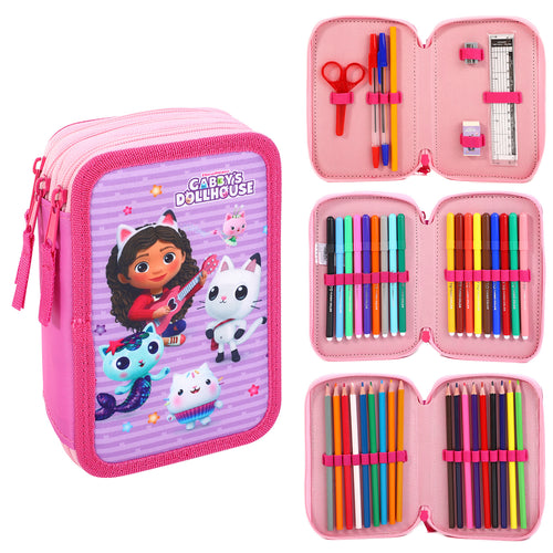 Gabby's Dollhouse 3 Tier Large Pencil Case Multi Compartment School Supplies Stationery Colouring Pens Pencils Sets