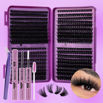 621/800pcs D Curl Individual Eyelash Clusters with Bond And Seal, Tweezers, Brush Set Beginner Friendly, High Capacity Eyelash Book Suit for Different Makeup Beauty, Long Lasting Dense False Eyelashes, Gift for Women Lash Clusters Kit