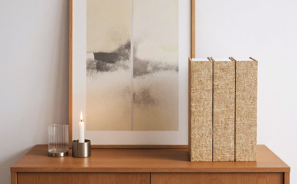 Decorative Book Storage Boxes - Three-Piece Linen-Look Set