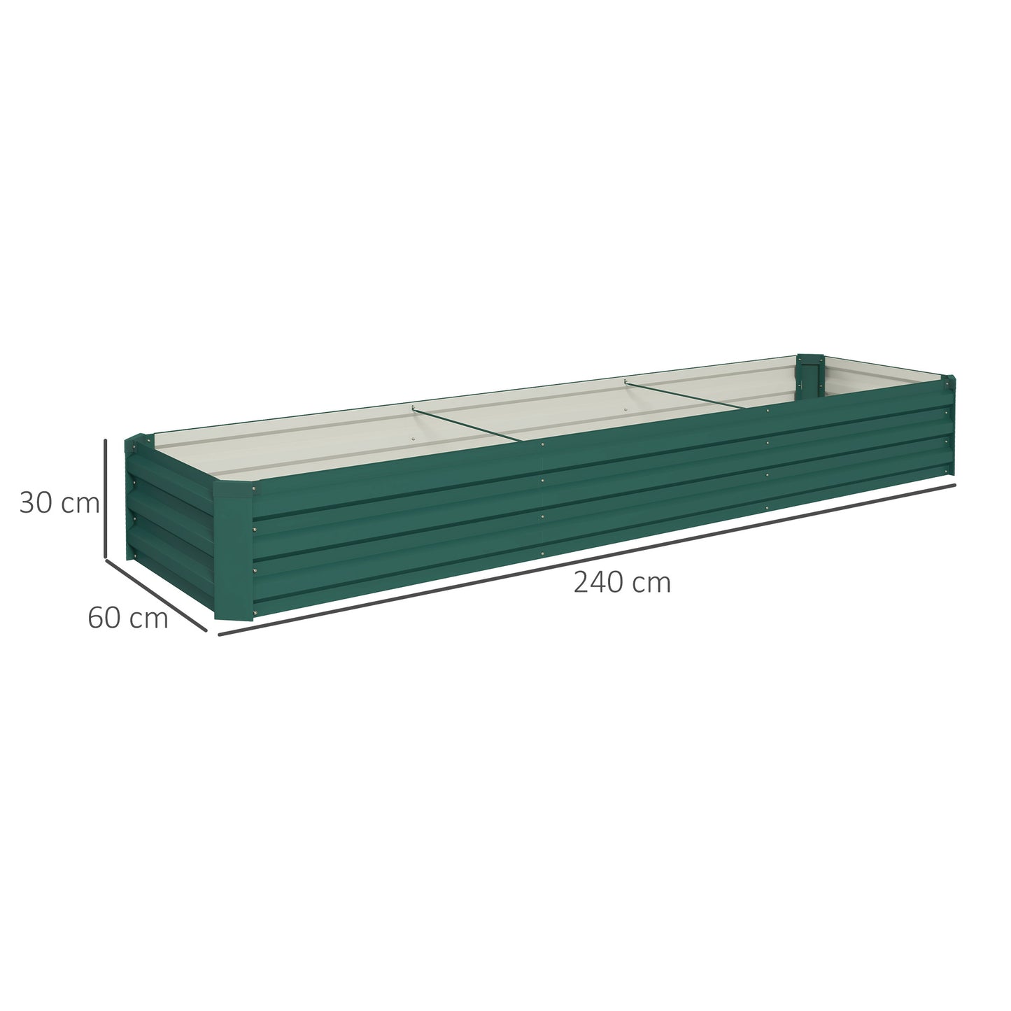 Galvanised Raised Bed for Garden, Rectangular Outdoor Elevated Planter Box with Safety Edging and Open Bottom for Growing Flowers, Herbs and Vegetables, 240 x 60cm, Grey
