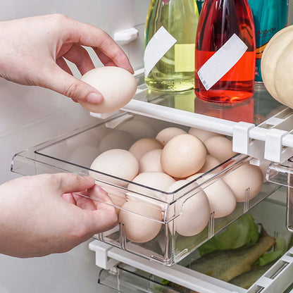 Fridge Organizer Pull Out Drawer Bins Fridge Shelf Refrigerator Holder Storage Box Home Organizer for Vegetables, Fruits, Snack, Rice, 30.5*20*9.5cm