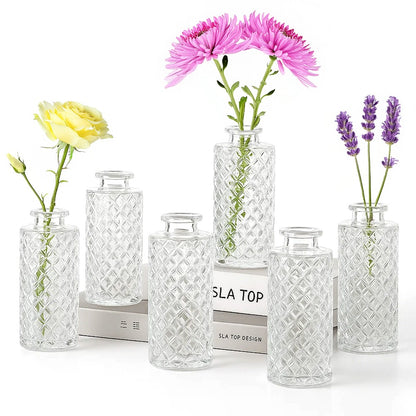 A set of 12 glass bud vases, small retro glass vases, minimalist retro dining table center decorations, home decor, wedding parties, restaurants, floral arrangements, tea lights, candle holders, desktop decorations