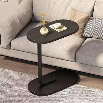 C Shaped Sofa Side Table Slide Under Couch End Table, Industrial Snack Laptop Desk with Sturdy Metal Frame & Wood Top, Space Saving Bedside Coffee Table for Living Room, Bedroom & Study