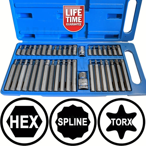 Hex Torx Star & Spline BIT Socket Set 3/8" & 1/2"dr Long & Short Reach Allen Key