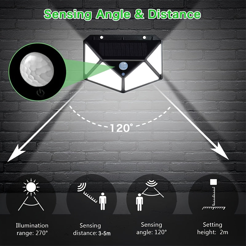 2-12pcs Outdoor Solar LED Lights, Garden Solar Lights IP65 with Motion Sensor, Four-sided Lighting Ultra-Bright Wall Lights, for Yard Garden Lawn Patio Courtyard Fences Driveway Pathway Decorations, Solar Lights