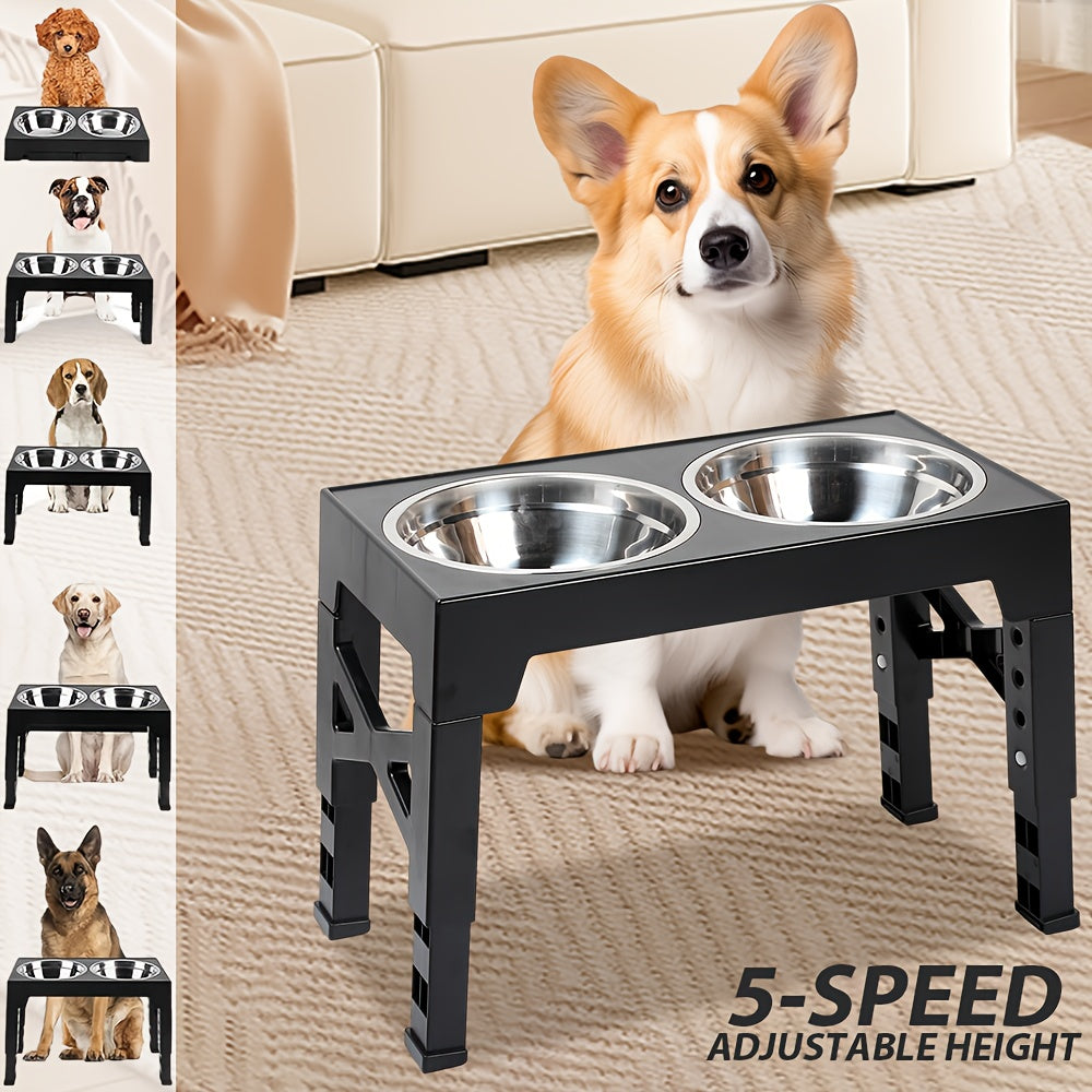 Adjustable Height Pet Feeder Total of 5 with Non-Slip, Stainless Steel - Black option