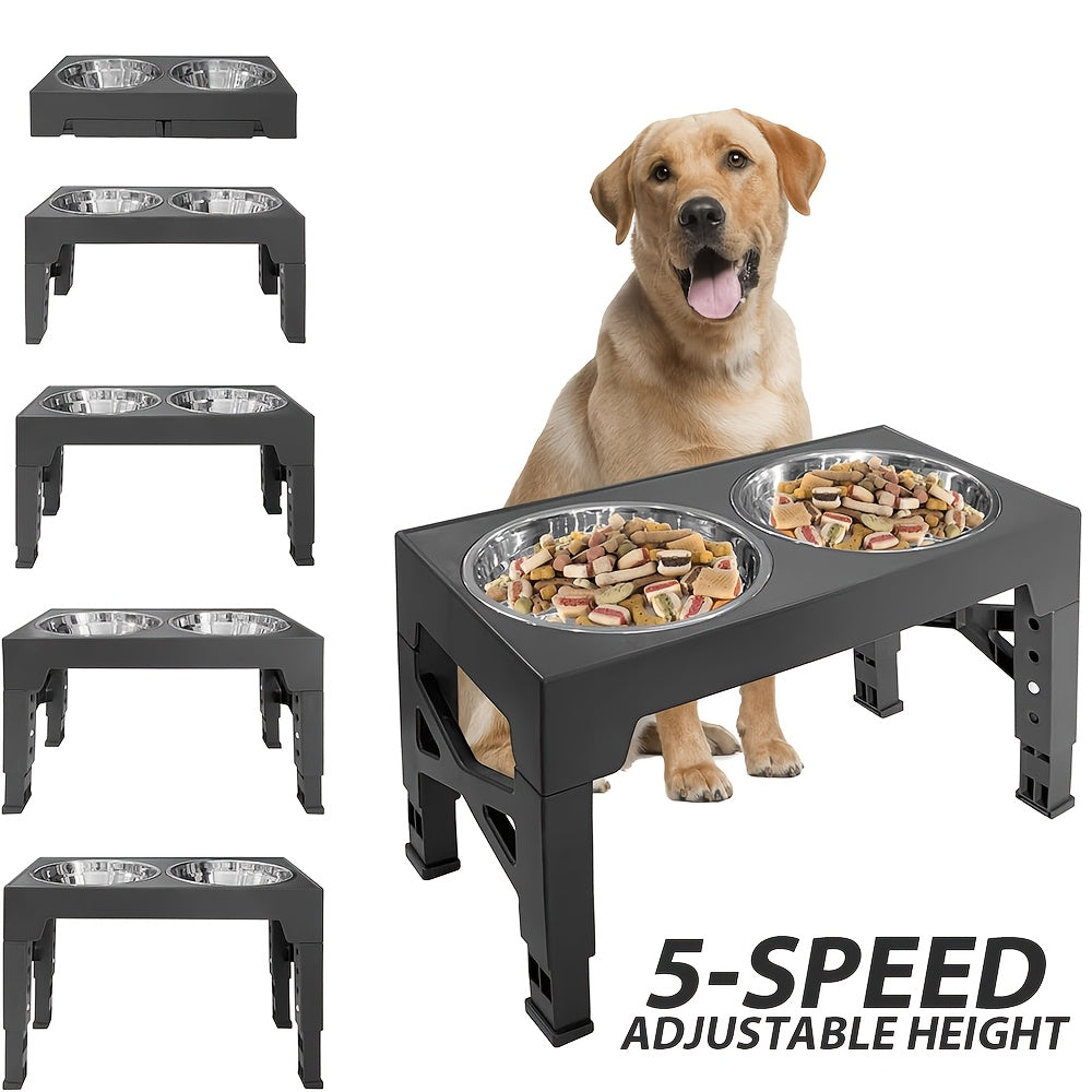Adjustable Height Pet Feeder Total of 5 with Non-Slip, Stainless Steel