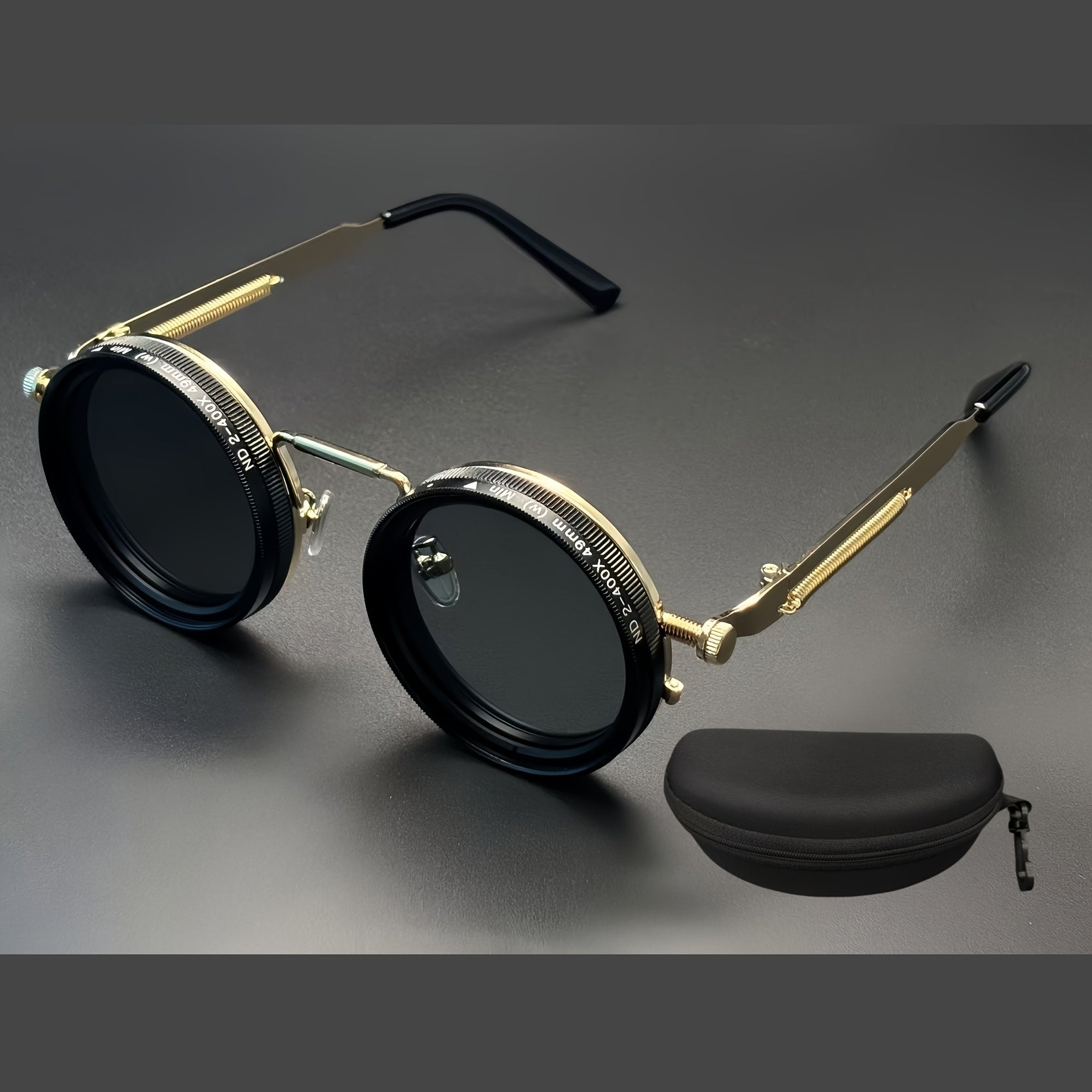 Adjustable Retro Fashion Glasses Alloy Novelty Eyewear with Case and Cloth - 金黄色 option