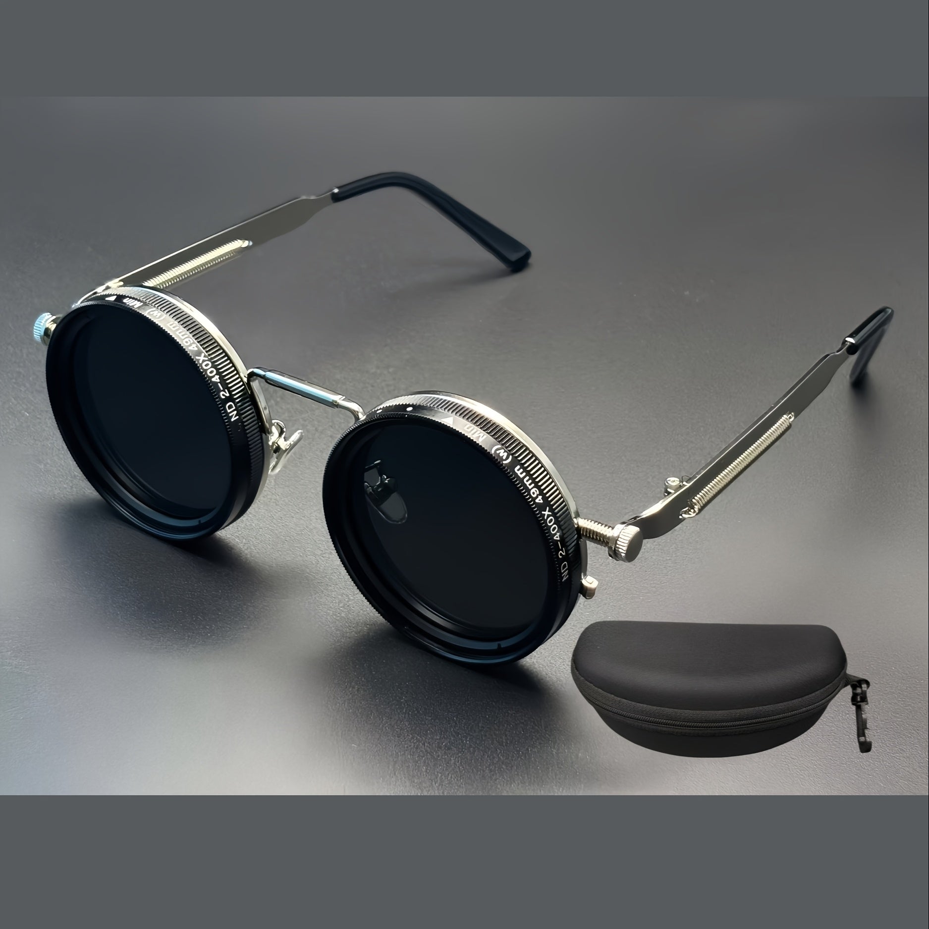 Adjustable Retro Fashion Glasses Alloy Novelty Eyewear with Case and Cloth - 银白色 option