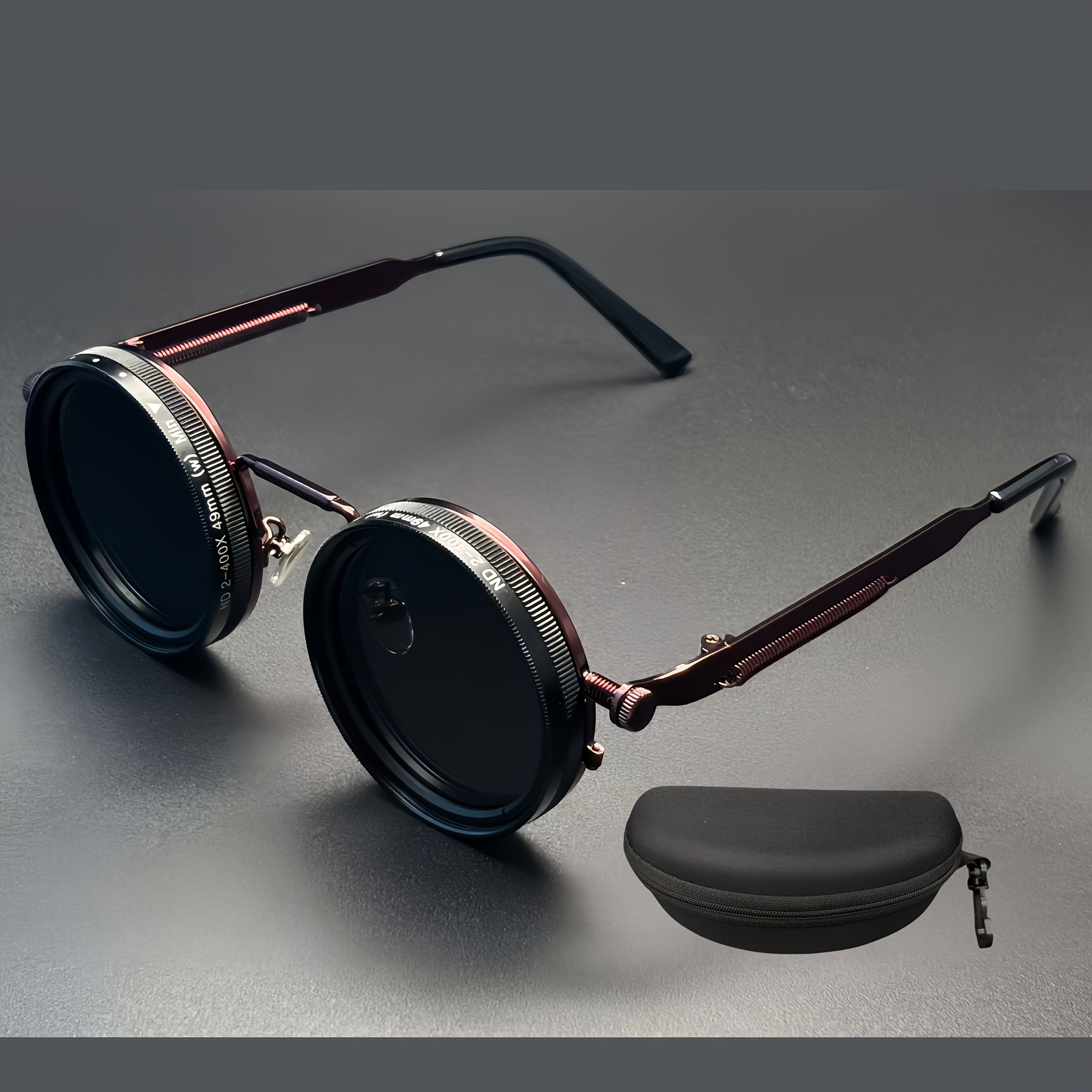 Adjustable Retro Fashion Glasses Alloy Novelty Eyewear with Case and Cloth - 勃艮第色 option