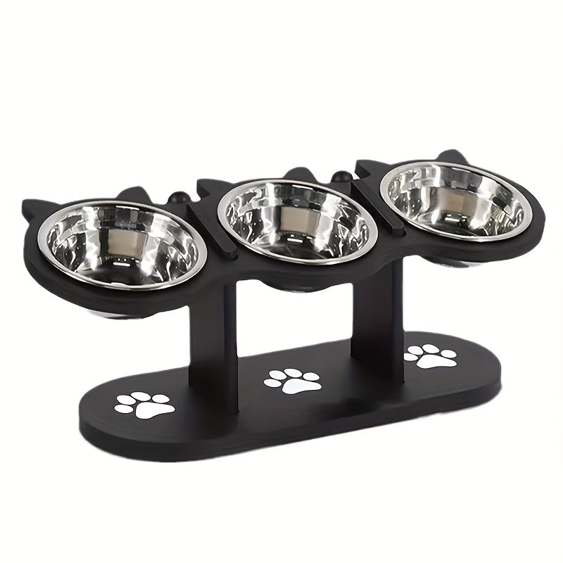 Adjustable Three Bowl Dog Cat Feeder with Adjustable Height, Non-Slip - Black option