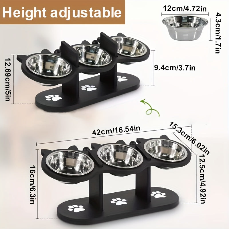 Adjustable Three Bowl Dog Cat Feeder with Adjustable Height, Non-Slip - product gallery image 2