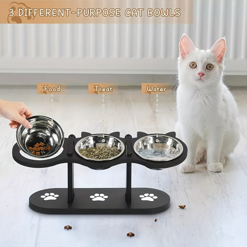 Adjustable Three Bowl Dog Cat Feeder with Adjustable Height, Non-Slip - product gallery image 4