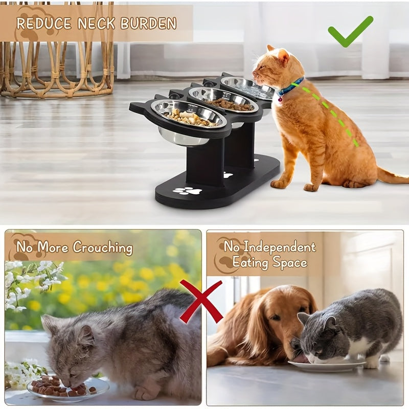 Adjustable Three Bowl Dog Cat Feeder with Adjustable Height, Non-Slip - product gallery image 6