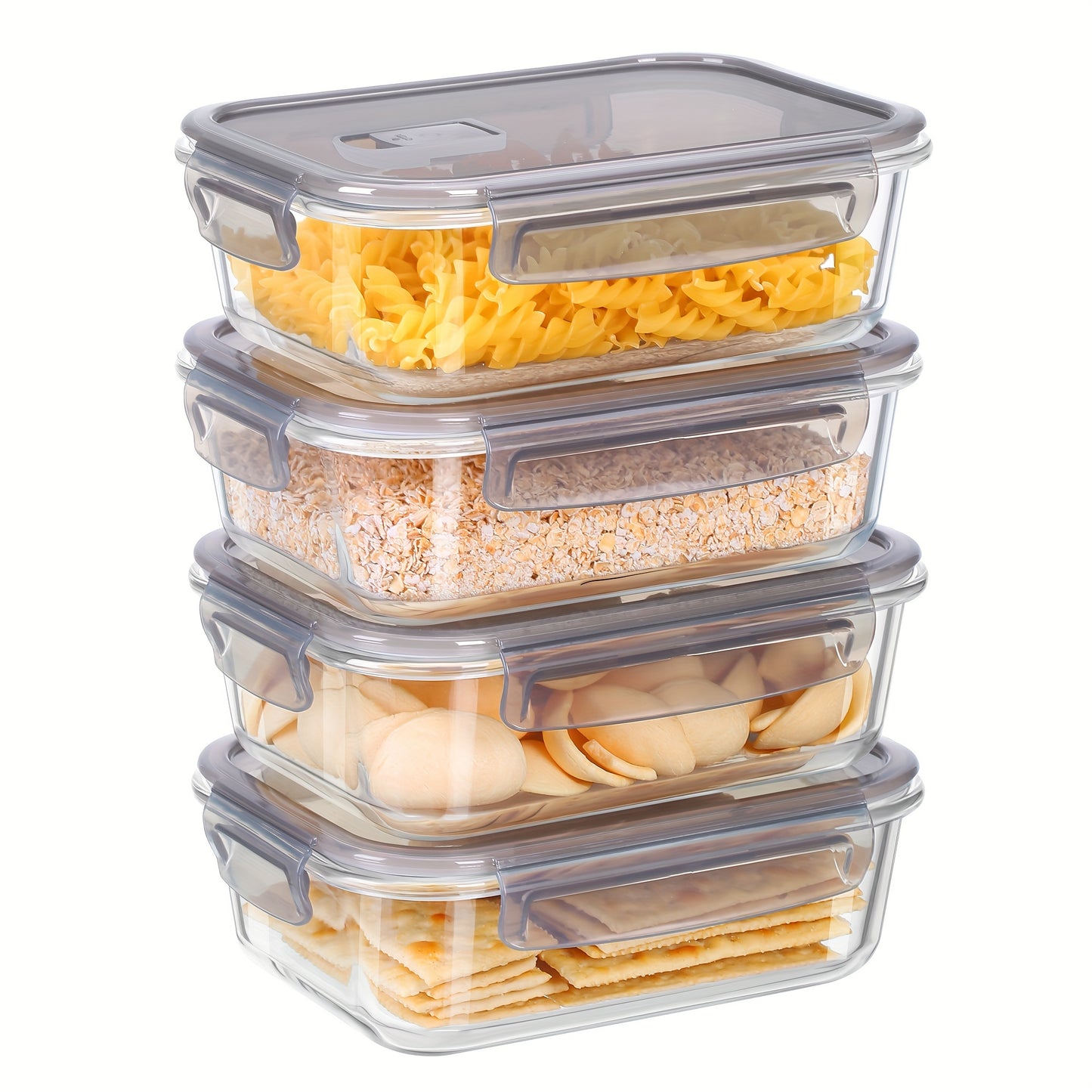 Miorkly Glass Food Storage Containers with Lids, Set of 4, 1040ML, Reusable Glass Meal Prep Containers, Clip Lock Glass Lunch Boxes