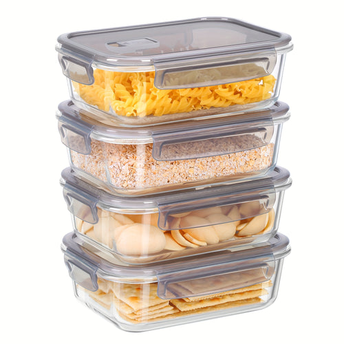 Miorkly Glass Food Storage Containers with Lids, Set of 4, 1040ML, Reusable Glass Meal Prep Containers, Clip Lock Glass Lunch Boxes
