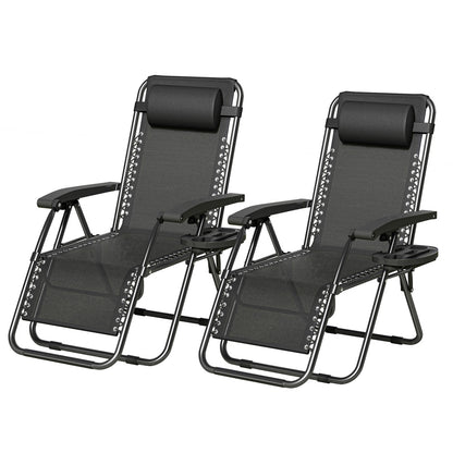 Zero Gravity Chair Foldable Reclining Outdoor Patio Lounge Chair with Padded Pillow Armrest Footrest Cup Holder Textilene Fabric Camping Garden Sunlounger Set of 1 or 2