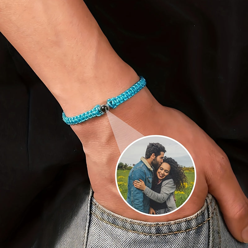 [Custom Photo Bracelet] Personalized Custom Photo Projection Bracelet | Hand-Woven Rope Unisex Bohemian Fashion Jewelry - Memorial Couple Bestie Gift for Birthday Anniversary Valentine's Day Christmas Father's Day