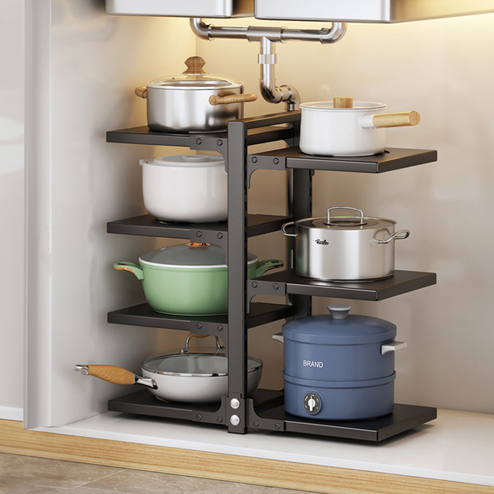 Large capacity independent pot rack cookware rack, baking utensil tray, flat cookware and utensil storage rack, fruit and vegetable rack, space saving floor standing sink shelf, black double-sided 3-layer+4-layer pot rack, high-quality materials - sturdy