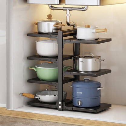 Large capacity independent pot rack cookware rack, baking utensil tray, flat cookware and utensil storage rack, fruit and vegetable rack, space saving floor standing sink shelf, black double-sided 3-layer+4-layer pot rack, high-quality materials - sturdy