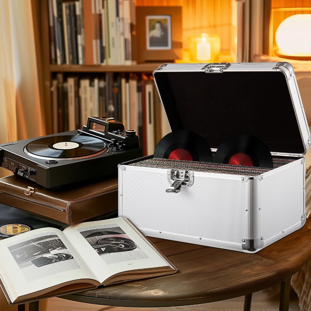 7" LP Vinyl Record Storage Box Case Aluminium Flight Case Lockable DJ Portable Carry Case Holds 200pcs Vinyl Record Albums